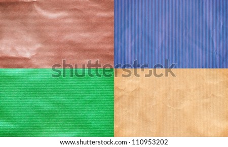 Set of colored lined recycled paper scans, high resolution,