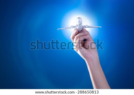 Handle model airplanes. The concept,Travel around the world. moon, background