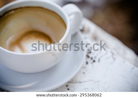 empty cup of  hot coffee on the old table