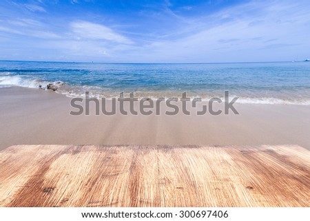 landscape Perspective wood floor over sea   can be used for display or montage your products. Viewpoint out to sea background.