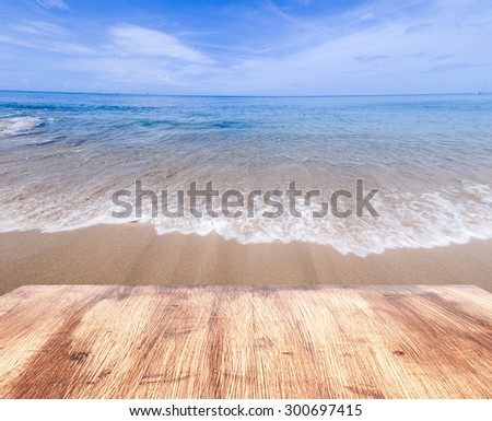 landscape Perspective wood floor over sea   can be used for display or montage your products. Viewpoint out to sea background.
