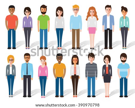 set of working people standing on white background. Flat design characters.
