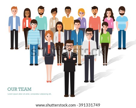 Group of business men and women, working people on white background. Business team and teamwork concept. Flat design people characters.
