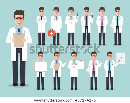 Group of male doctors, medical staffs. Flat design people characters.