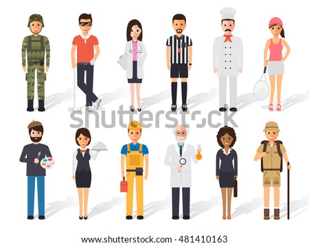 Set of diverse occupation professions, professional people. Flat design people characters.