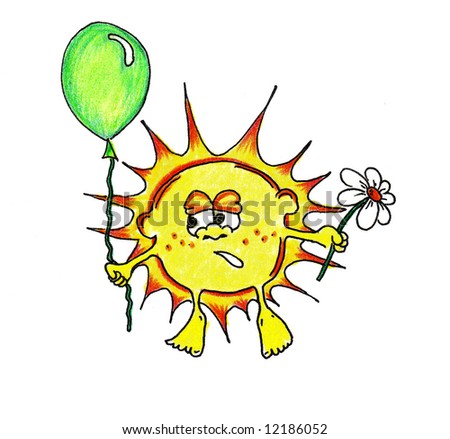 Sun with flower and balloon