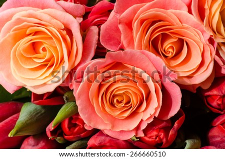 closeup to tea roses in bunch