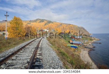 Autumn on Circum-Baikal Railway on lake Baikal in Siberia