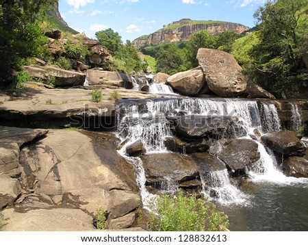 cascades on mahai river in  royal natal park, dragensberg mountains