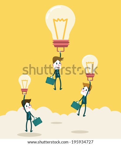 Businessman fly higher with big ideas light bulb. Business leadership and competition Concept. vector