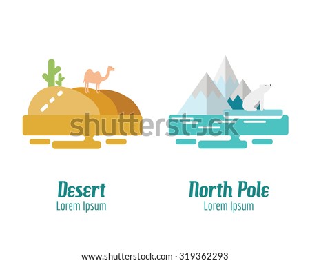Desert and North Pole landscape. flat design elements. vector illustration