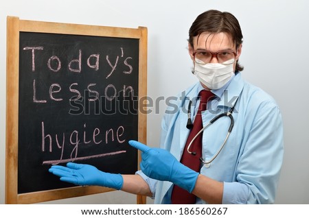 Am a man doctor gives a lecture about hygiene and personal protective