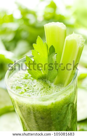 Green vegetable smoothie with celery and cucumber
