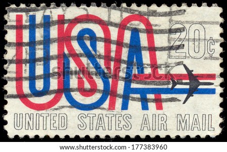 UNITED STATES - CIRCA 1984: A stamp printed in USA, image depicting aircraft, United States Air Mail, face value 20c, circa 1984
