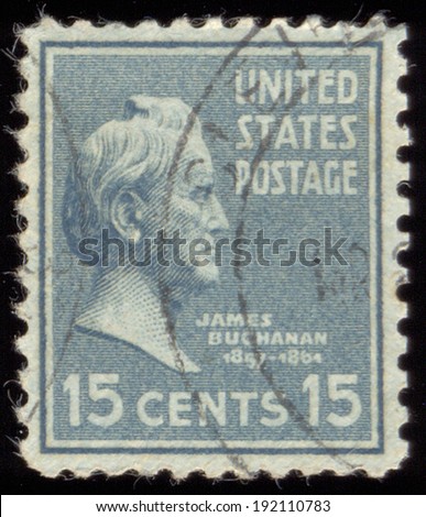 UNITED STATES OF AMERICA - CIRCA 1931: A stamp printed in the USA shows President James Buchanan, circa 1931