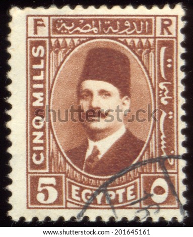 EGYPT - CIRCA 1929: a stamp printed in Egypt shows King Fuad I of Egypt, circa 1929