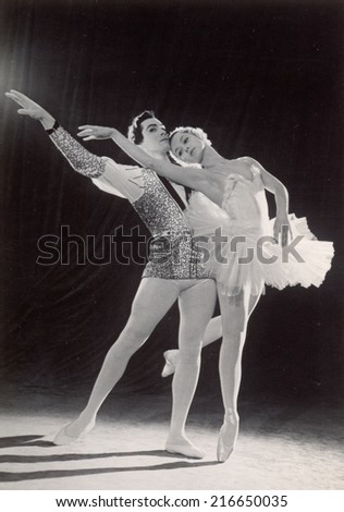 Ussr - CIRCA 1962s: An antique Black & White photo of Couple of ballet dancers.