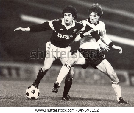 USSR - CIRCA 1987: Vintage photo shows soccer team, 1987
