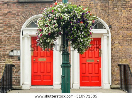 Two red doors, in Dublin, Ireland