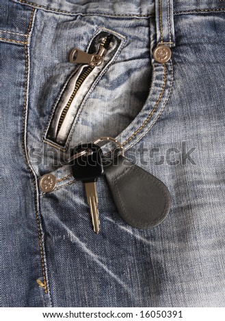 Car keys in the jeans pocket, fashion, blue