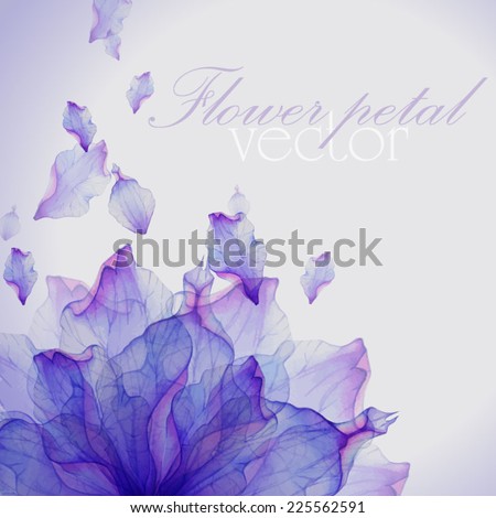 Watercolor card with Purple flower petal. Vectorized watercolor drawing.