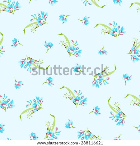 Vector seamless pattern with small blue flowers. Forget-me-not flowers.