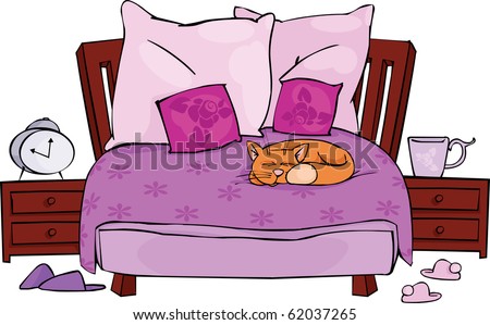 Double Bed With Sleeping Cat Stock Vector Illustration 62037265 ...