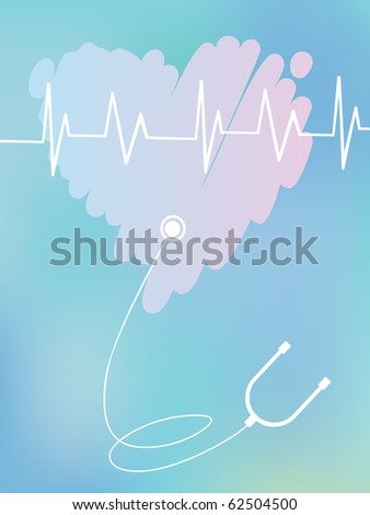 Blue medical background with heart and a stethoscope