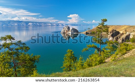Lake Baikal. Island Olkhon. Cape Burhan. Sunny summer evening