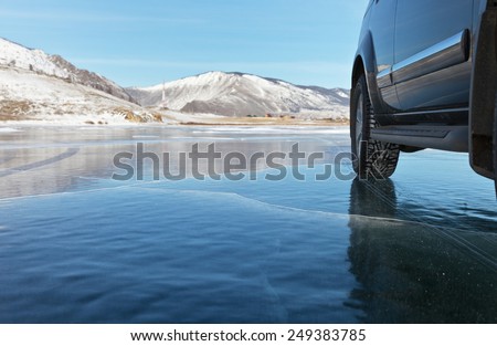 Baikal Lake. Winter travel on the ice by car