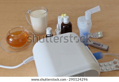Treatment of diseases of the respiratory tract: a nebulizer, tablets, drops, medicine, hot milk and honey