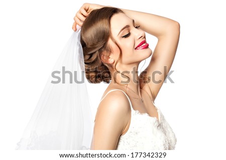 Portrait Of Bride With Hair Karsivoy Measures The Veil.