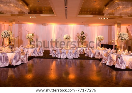 stock photo Beautiful ballroom decorated with flowers for a reception