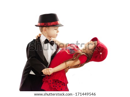 Lovely little boy and girl dancing Isolated on white background Lovely little boy and girl dancing Isolated on white background