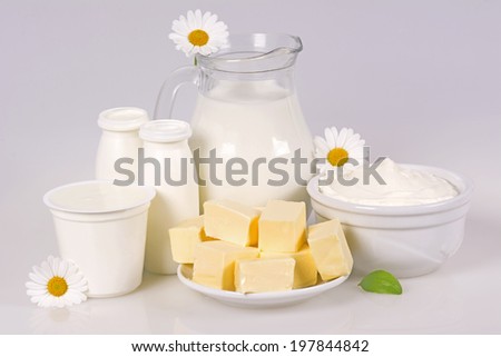 Rural dairy products on a white background