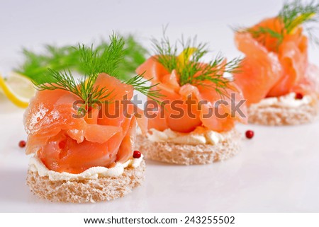 Sandwich with smoked salmon  on white background