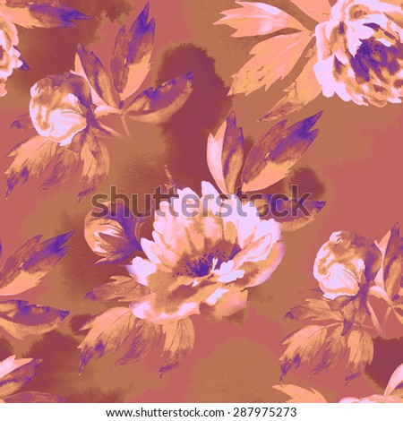 Floral pattern with peony. Hand drawings on cloth.