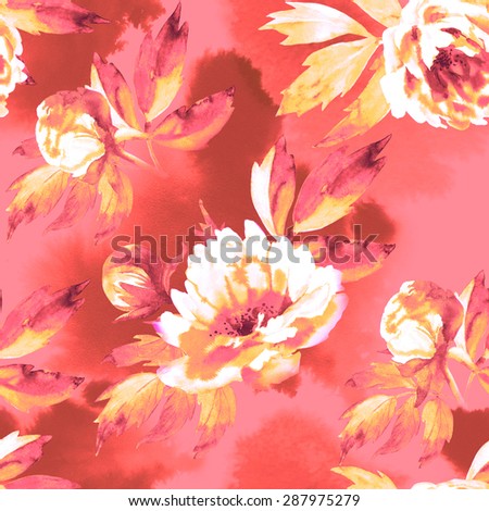 Floral pattern with peony. Hand drawings on cloth.