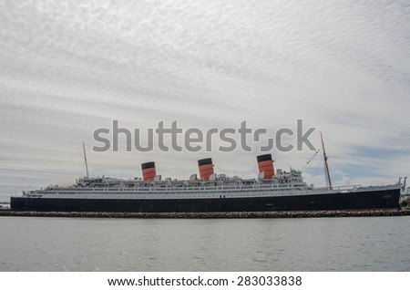 LONG BEACH, UNITED STATES: The Queen Mary is now permanently docked and serves as a hotel in Long Beach Harbor. Febraury 28, 2015.