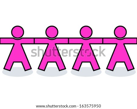 Seamless united people icons or women silhouettes in pink, holding hands for strength