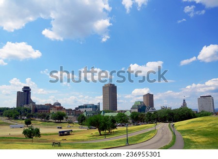 QUEBEC CITY, QUEBEC/CANADA-JULY 21: View of Quebec city from the Plaines d\'Abraham on 21 of July 2014. The historical 1759 battle between the British and French army took place there.