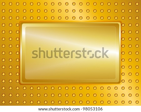 Beautiful and luxurious metallic gold sign or placard and background with golden spheres.