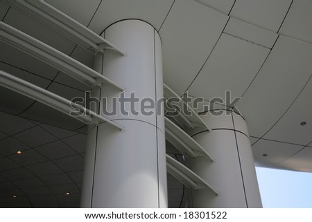 Airport Hanger Support Columns made of steel and iron against blue sky