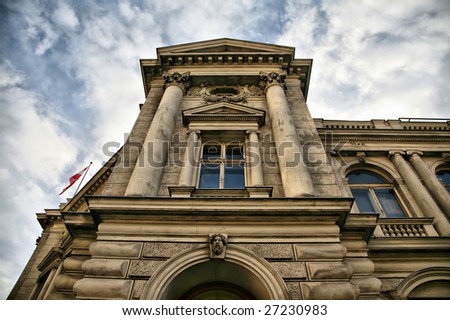 Classical Austrian Architecture in Vienna against Dramatic Cloudy Sky(Release Information: Editorial Use Only. Use of this image in advertising or for promotional purposes is prohibited.)