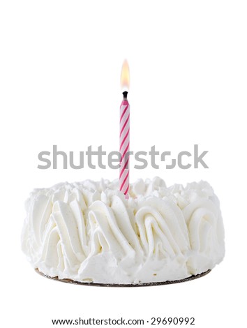 Happy Birthday Cake whit one pink candle isolated on white background