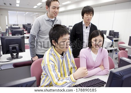 Japanese Students studying on a PC