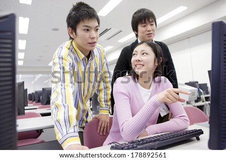 Japanese Students studying on a PC
