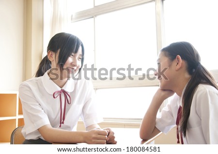 Two Japanese middle school girls talking