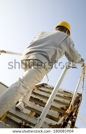 Stair-climbing Japanese workers