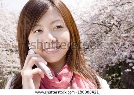 woman to call back in the background of cherry tree